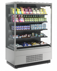 Витрина холодильная Carboma Cube 2 FC20-07 VM 1,3-1 0030 LIGHT фронт X0 бок металл с зеркалом (версия 2.0) (9006-9005)