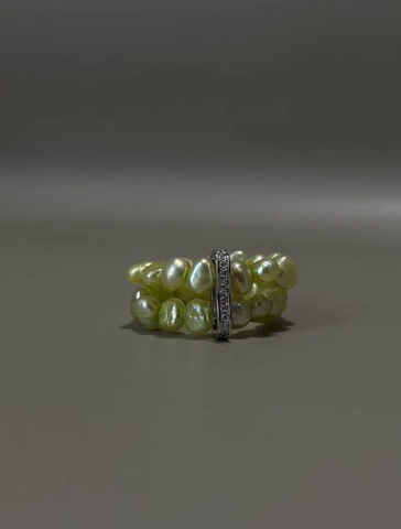 Кольцо Розалия Амале двойное зеленый жемчуг, серебряный цвет