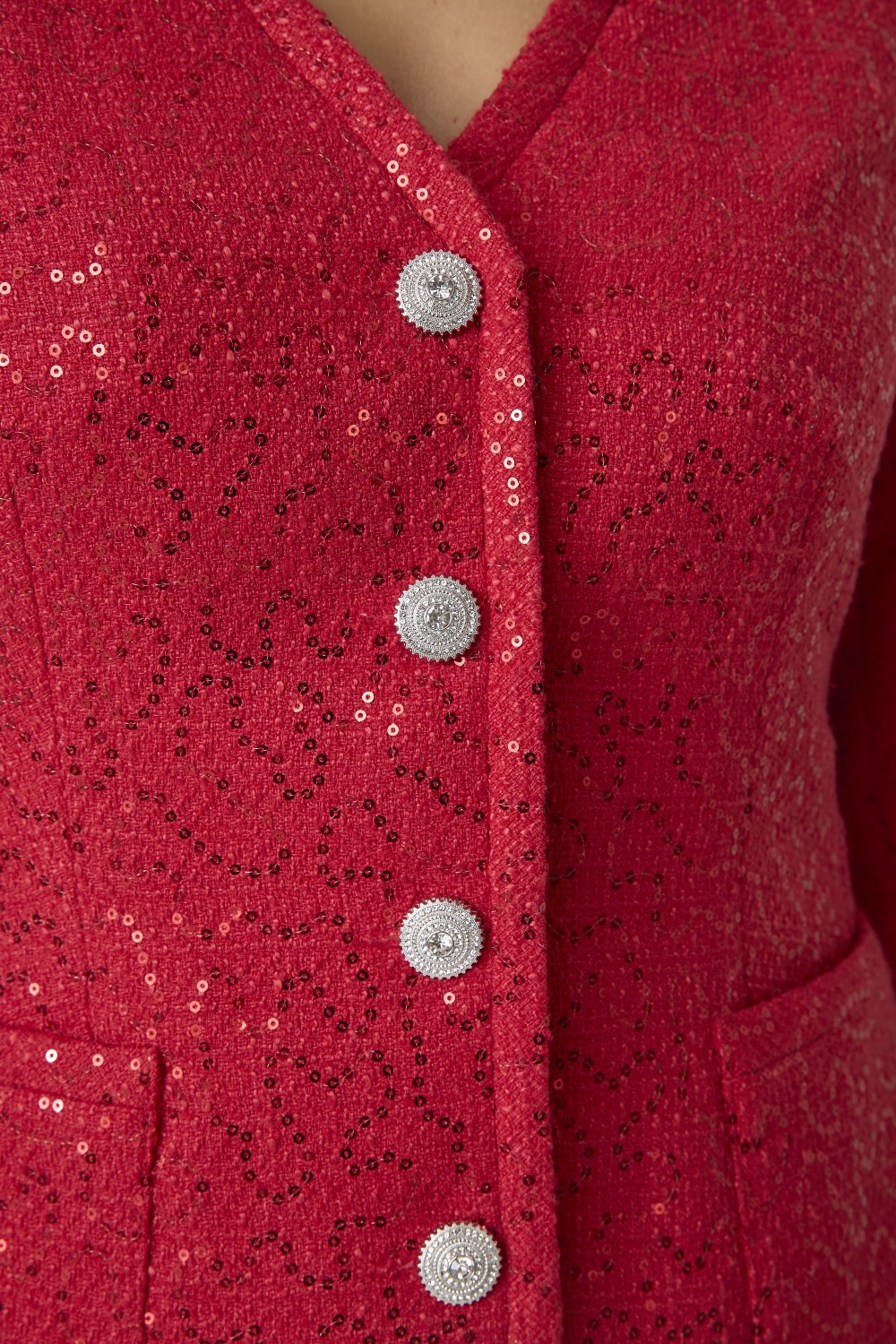 Жакет из твида с пайетками, красный