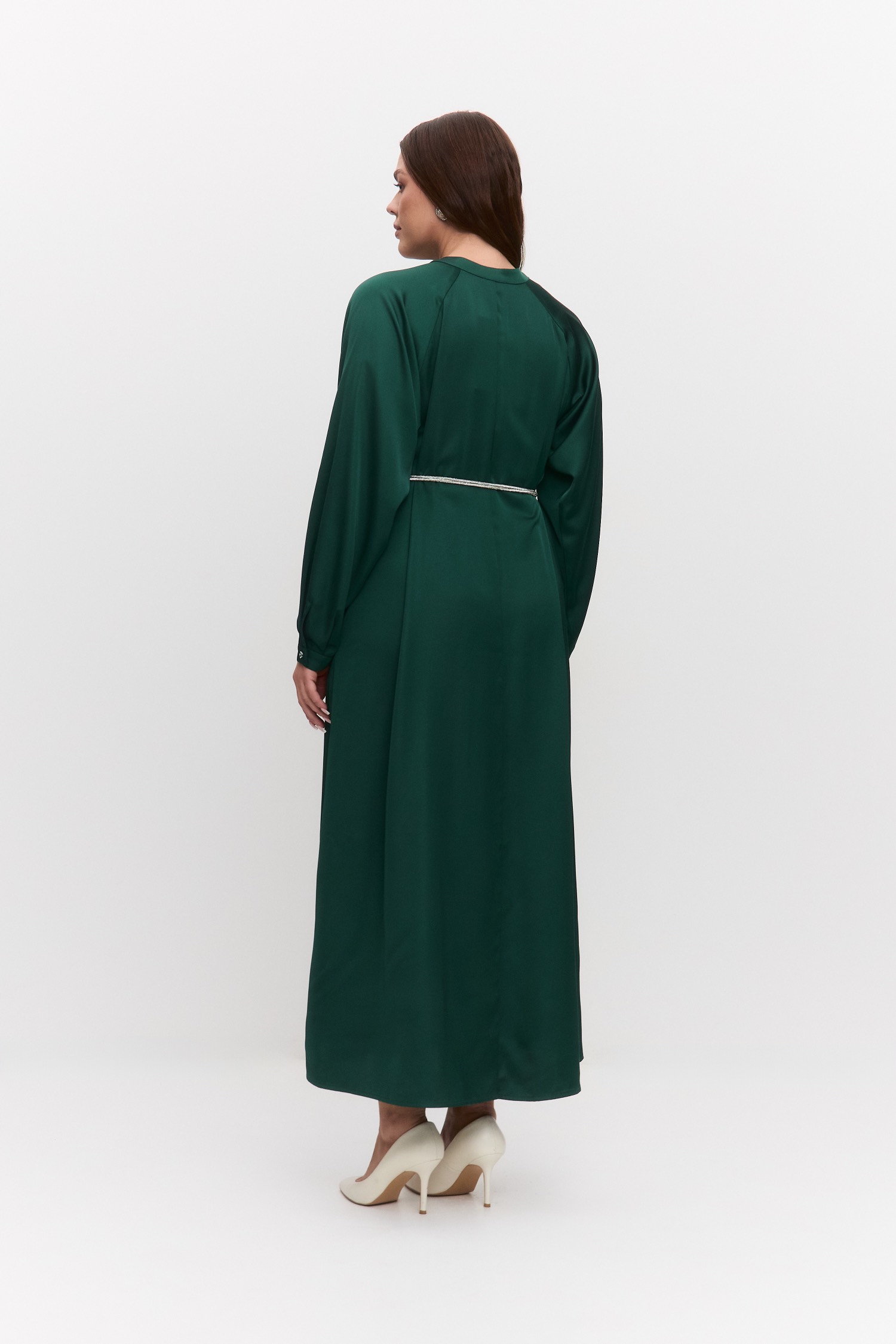 Платье-туника из атласа, зеленый