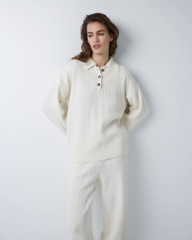 Поло объемного кроя из смесового кашемира молочный