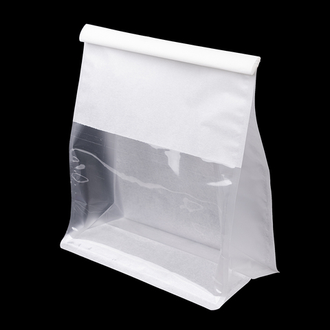 Пакет с прямоугольным дном 20,5*21*10 см с окном и зажимом, белый