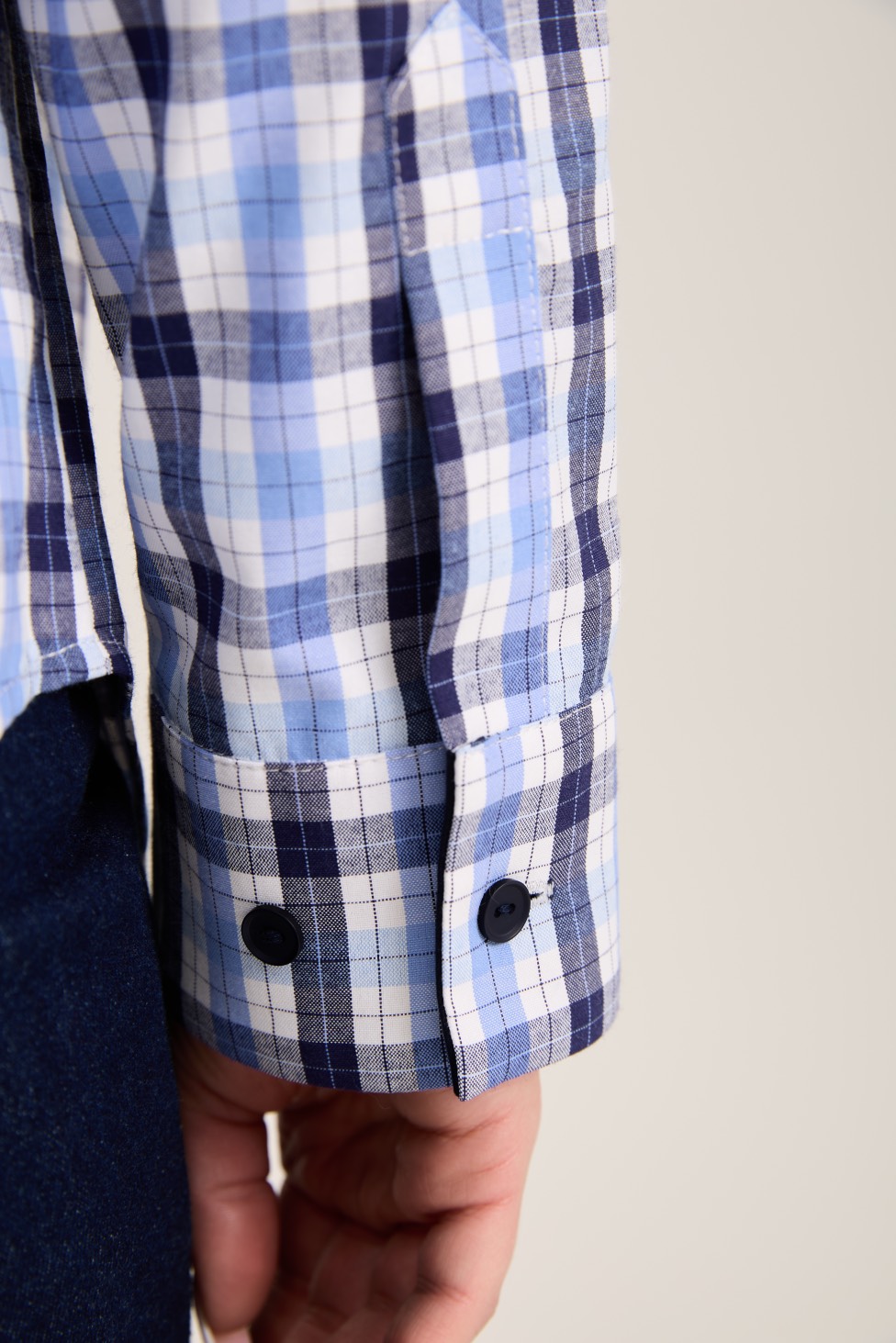Рубашка с декоративным карманом в клетку, синий