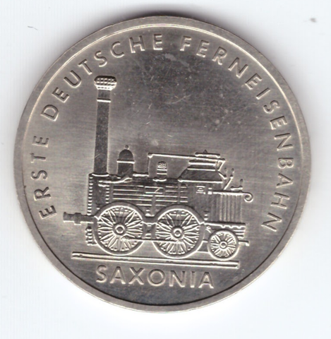 5 марок 1988 (A). 150 лет первой железной дороге в Саксонии. Германия-ГДР. Медно-никель AUNC
