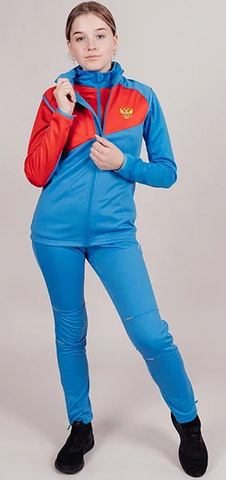 Утеплённый лыжный костюм Nordski National голубой/красный для девочек