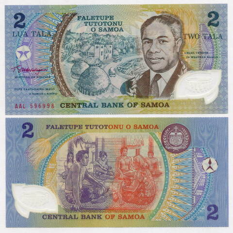 Банкнота Самоа 2 тала 1990 год AAL 596998. UNC (пластик)