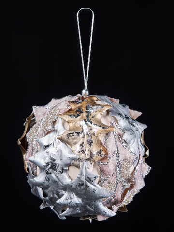 Шар 13см ChristmasDeLuxe шампань с серебром