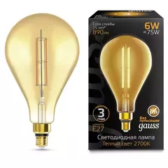 Лампа Gauss LED Filament PS160 6W Е27 890lm 2700К golden straight 179802118