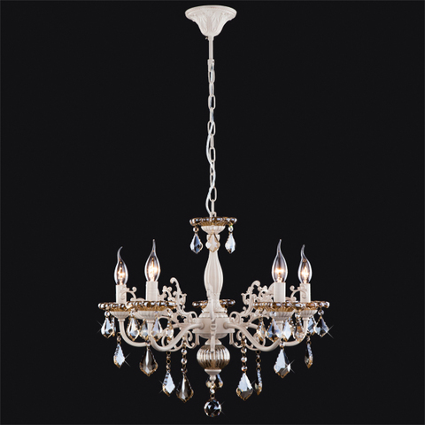 Подвесная люстра 3281/5 белый с золотом / тонированный хрусталь