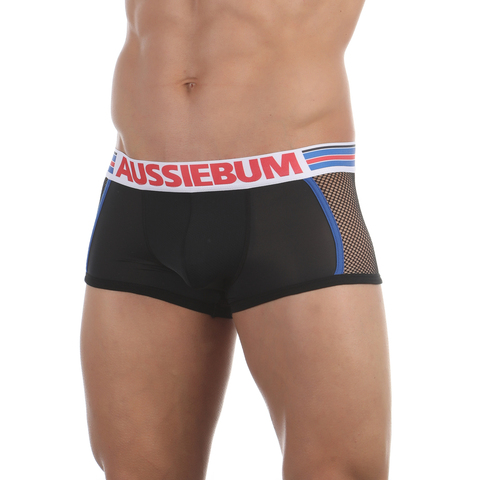 Мужские трусы боксеры черные со вставкой из сетки AUSSIEBUM