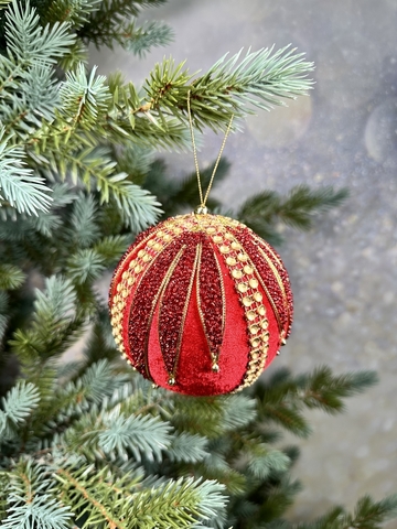 Шар красный 10см ChristmasDeLuxe premium collection красный/золотой/бордовый