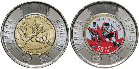 2 доллара 2022 - 50 лет супер серии СССР-Канада (набор цветная + простая) UNC
