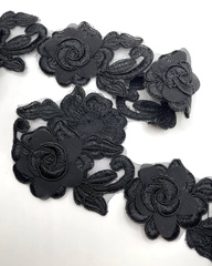 Тесьма с декоративными цветочными мотивами, цвет: чёрный, 50 мм