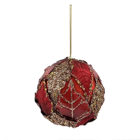 Шар с блестящими листьями 13см ChristmasDeLuxe premium collection красно-коричневый