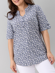 Блузка БЛв-122/серыймеланж-цветочки