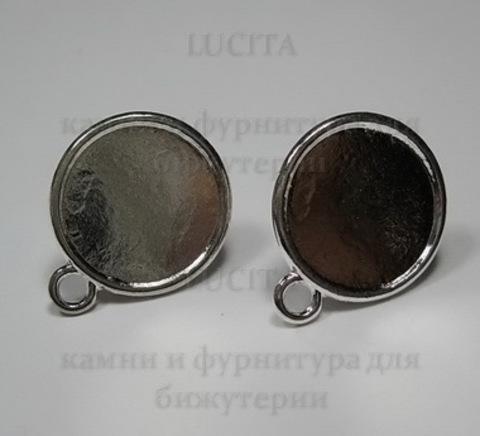 Пуссеты - гвоздики с сеттингом для кабошона 16 мм (цвет - серебро)(с заглушками)