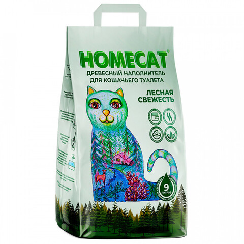 Homecat Древесный наполнитель мелкие гранулы 3 кг 9 л