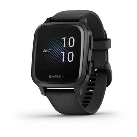 Garmin Venu Sq Music Edition - Slate Aluminum Bezel with Black Case and Silicone Band