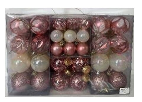 Набор шаров 67шар (4см-27шар, 6см-40шар) в бол прямоуг упак с ручкой 402767 2цвета 6видов (бел узор, дольки, искра, прозр с дождиком внутри, матовый, жемчужный)