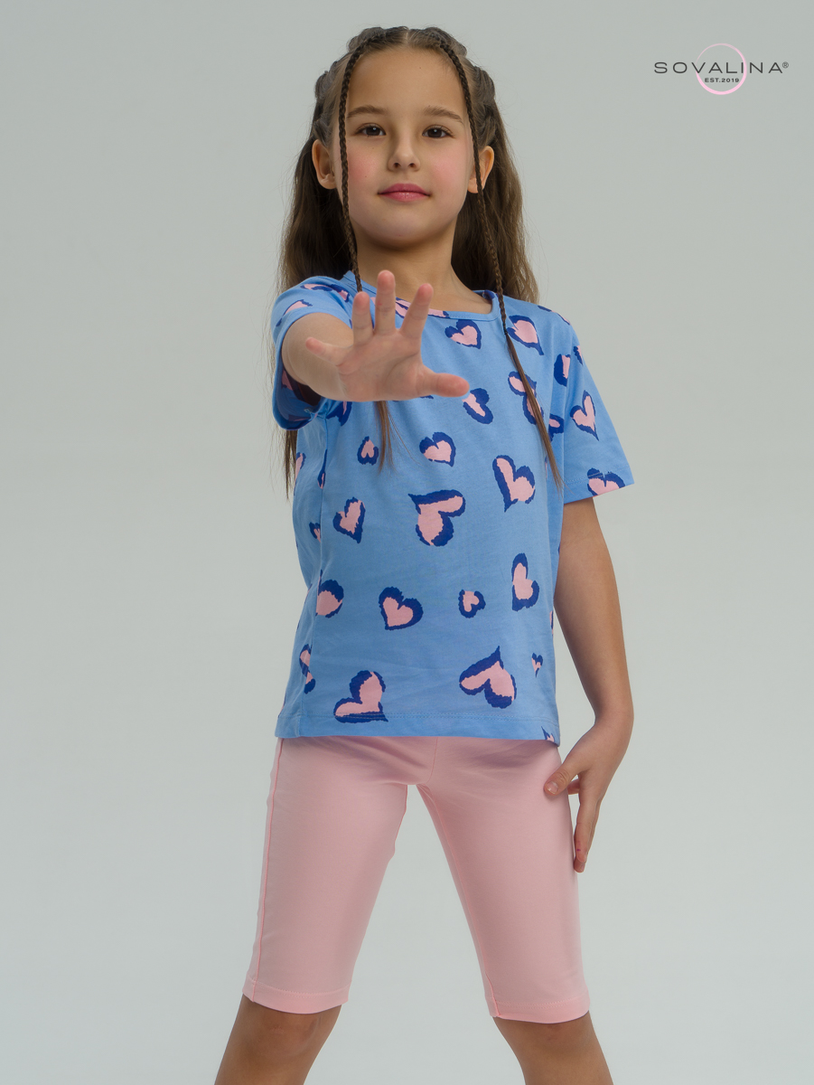 Костюм Актив розовые сердечки на голубом-розовый