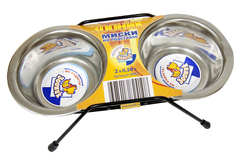 Зооник подставка низкая с металлическими мисками (2 х 0,18л), чёрная