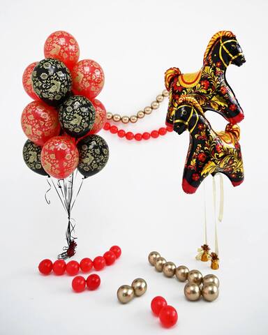 Сет гелиевых шаров Золотая Хохлома