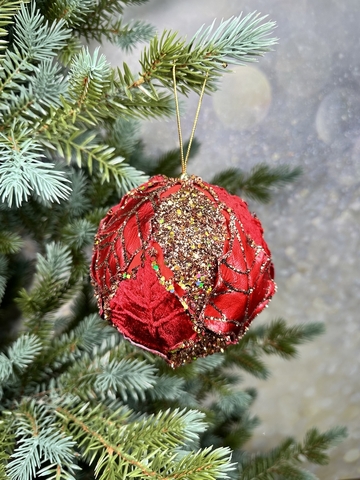 Шар с блестящими листьями 13см ChristmasDeLuxe premium collection красно-коричневый