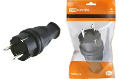 TDM Вилка прямая каучуковая 2Р+РЕ 16А 250В IP44 SQ0612-0001