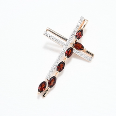 732080 - Подвеска-крест из золота 585 пробы с гранатами и фианитами