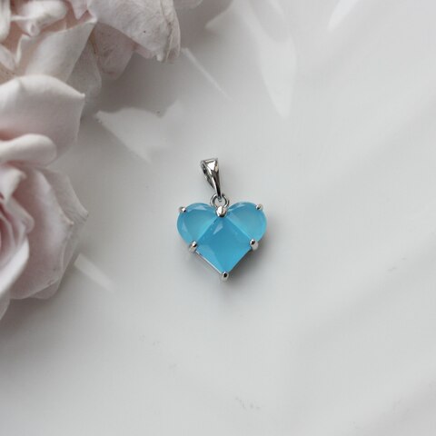 Подвеска Сердце с ярко-голубым фианитом, 14 мм, родий, П176