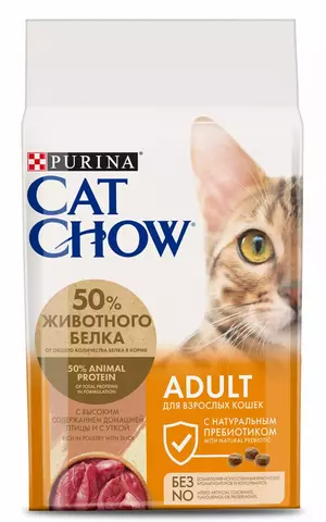 Cat Chow сухой корм для взрослых кошек с уткой 1,5кг