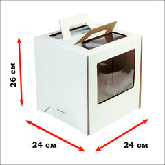 Коробка для торта 24х24х26 с ручками белая