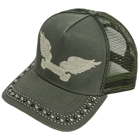 Robin&#39;s Jean | Бейсболка мужская TRUCKER CAP IN OLIVE WITH CRYSTALS CAP1015-B421-64 левый бок