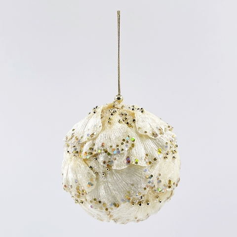 Шар с бисером 10см ChristmasDeLuxe premium collection бежевый