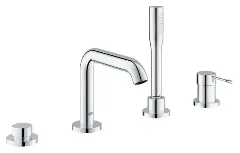 Смеситель для ванны GROHE Essence на 4 отверстия с душевым гарнитуром и изливом (на бортик ванны), хром (19578001)