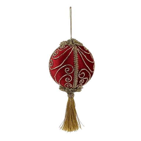 Шар с кисточкой 10см ChristmasDeLuxe premium collection красный/золотой