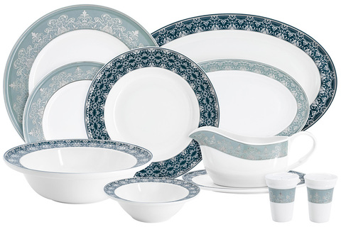 Обеденный сервиз 27 предметов 6 персон Anna Lafarg Emily Серебряное кружево