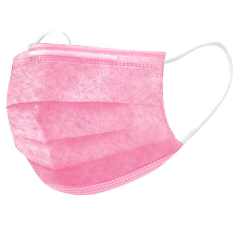 Маска 3-х слойная на резинках розовая  в пакете 50 шт/упк 
