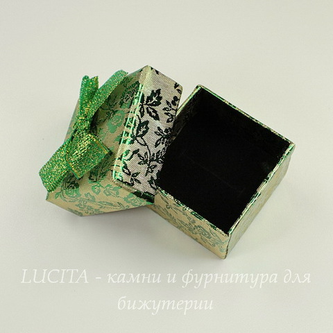 Подарочная коробочка с бантиком "Цветы" (цвет - зеленый), 40х40х30 мм (темные)