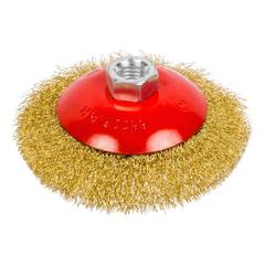 45-2-005 Щетка-крацовка коническая, латунированная стальная проволока, посадочная гайка М14, 115мм (РемоКолор)