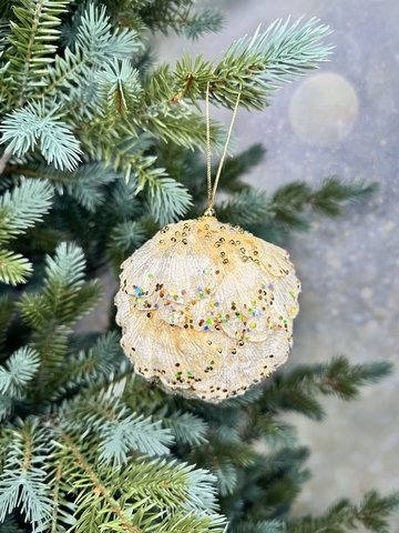Шар с бисером 10см ChristmasDeLuxe premium collection бежевый