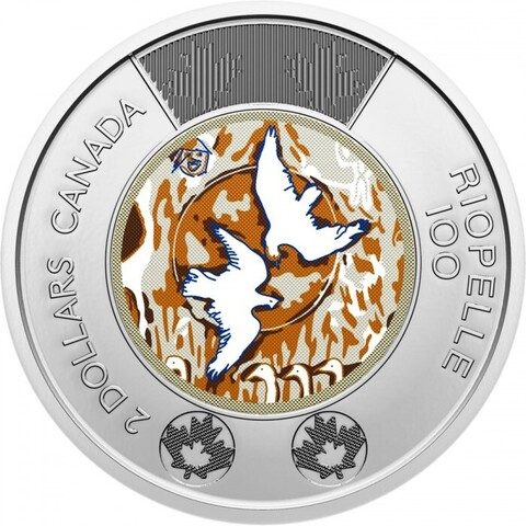 Набор 2 монеты 2 доллара Канада 100 лет со дня рождения Жан Поля Риопелля 2023 г Цветная + обычная
