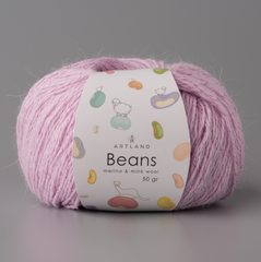 Пряжа "Beans", 5% шёлк, 20% мериносовая шерсть, 30% нейлон, 45% норка, 50гр-240м, (1уп=5шт), розово-сиреневый
