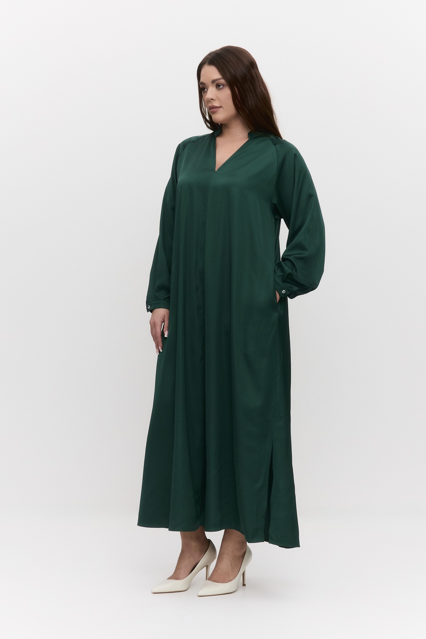 Платье-туника из атласа, зеленый