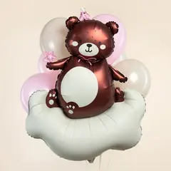 Фигура гелиевая Мишка на облачке розовый колпачок