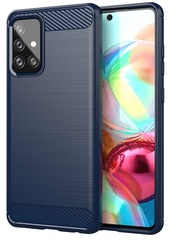 Чехол темно-синего цвета на Samsung Galaxy A72, серия Carbon (стиль под карбон) от Caseport