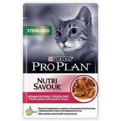 Purina Pro Plan Sterilised Влажный корм для стерилизованных кошек кусочки в соусе с уткой, 85 г