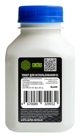 Тонер Cactus CS-TPA211-65 черный флакон 65гр. для принтера Pantum PC-211 для P2200/2500/M6500/6550/6600