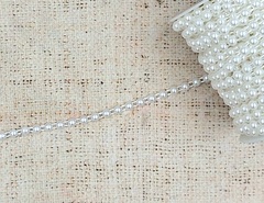 Тесьма жемчуг полубусины на нитке, d 6 мм, молочный