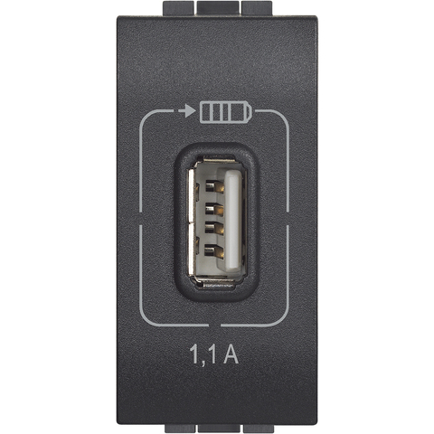 Розетка USB-зарядка, 5B=750mA, 1 модуль. Цвет Антрацит. Bticino Livinglight. L4285C1